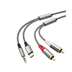 2-in-1 USB-C & 3.5mm to 2RCA Audio Cable – Dual Input (2.3m)